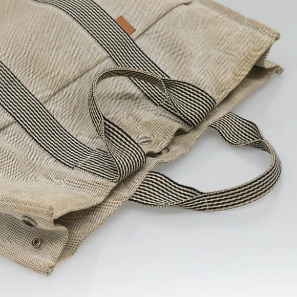 HERMES New Fourre Tout MM Hand Bag Canvas Beige Silver Auth 129568