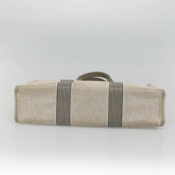 HERMES New Fourre Tout MM Hand Bag Canvas Beige Silver Auth 129568