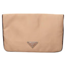 PRADA Pouch Satin Beige Auth 129577-13