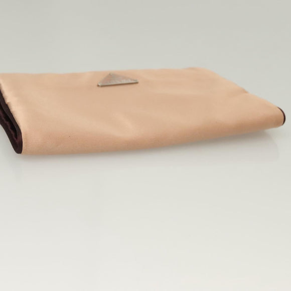 PRADA Pouch Satin Beige Auth 129577