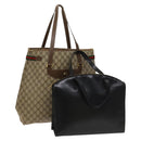 GUCCI Tote Bag PVC Leather 2Set Beige Black gold Auth 129585-1