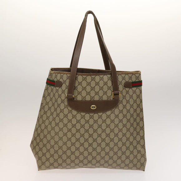 GUCCI Tote Bag PVC Leather 2Set Beige Black gold Auth 129585