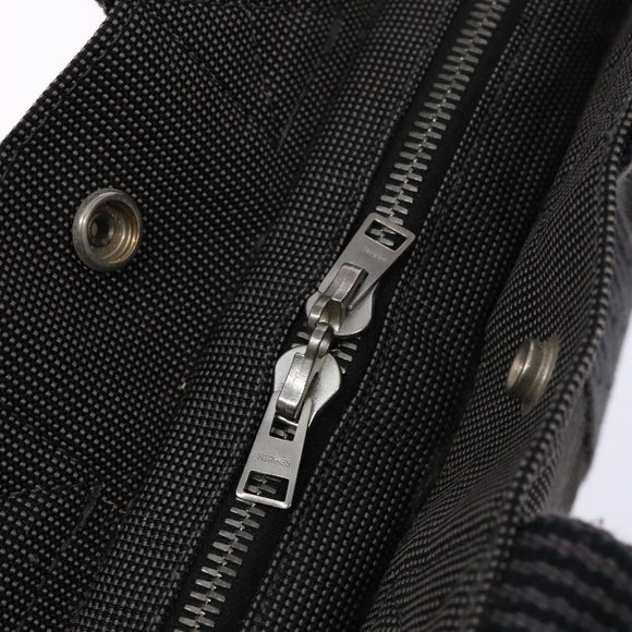 HERMES Her Line PM Hand Bag Canvas Gray Silver Auth 129601