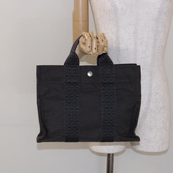 HERMES Her Line PM Handtasche Canvas Grau Silber Auth 129601