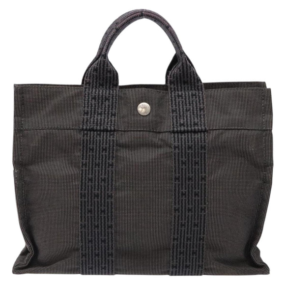 HERMES Her Line PM Handtasche Canvas Grau Silber Auth 129601