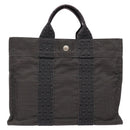 HERMES Her Line PM Hand Bag Canvas Gray Silver Auth 129601-2