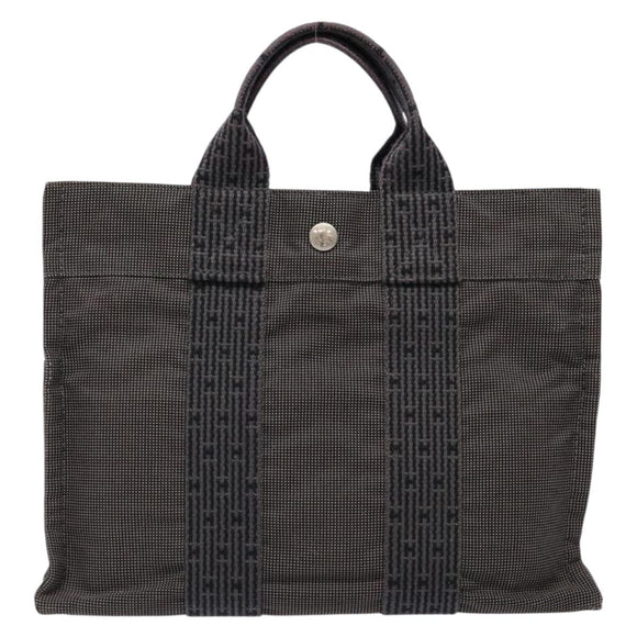HERMES Her Line PM Handtasche Canvas Grau Silber Auth 129601