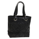 CHANEL Paris Biarritz Tote Bag Coated Canvas Black Silver CC Auth 129603-1