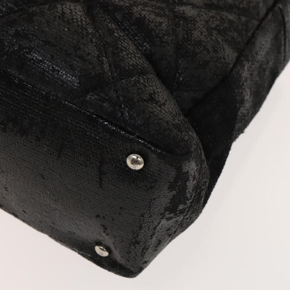 CHANEL Paris Biarritz Tote Bag Coated Canvas Black Silver CC Auth 129603