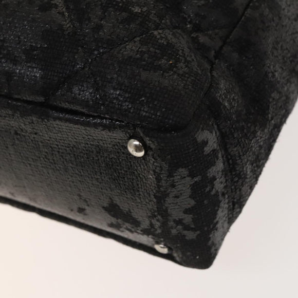 CHANEL Paris Biarritz Tote Bag Coated Canvas Black Silver CC Auth 129603