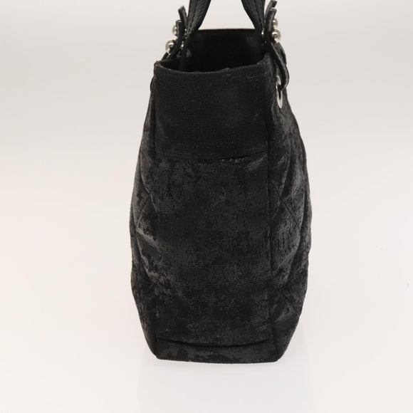 CHANEL Paris Biarritz Tote Bag Coated Canvas Black Silver CC Auth 129603