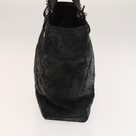 CHANEL Paris Biarritz Tote Bag Coated Canvas Black Silver CC Auth 129603