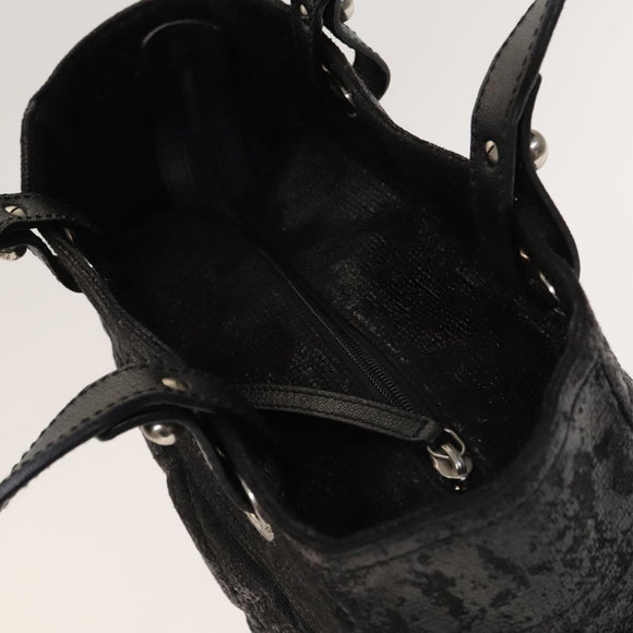 CHANEL Paris Biarritz Tote Bag Coated Canvas Black Silver CC Auth 129603