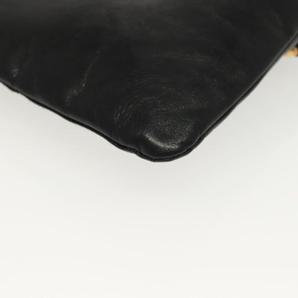 PRADA Chain Shoulder Bag Leather Black Gold Auth 129605