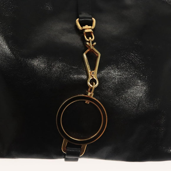 PRADA Chain Shoulder Bag Leather Black Gold Auth 129605