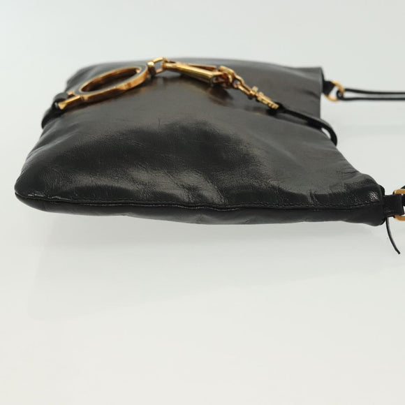 PRADA Chain Shoulder Bag Leather Black Gold Auth 129605