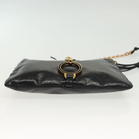 PRADA Chain Shoulder Bag Leather Black Gold Auth 129605