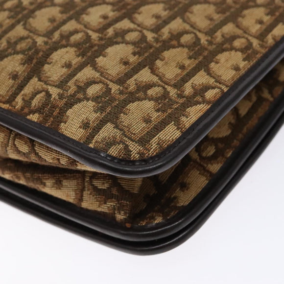 Christian Dior Trotter Canvas Shoulder Bag Brown Gold Auth 129621