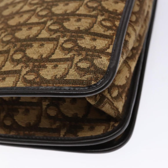 Christian Dior Trotter Canvas Shoulder Bag Brown Gold Auth 129621