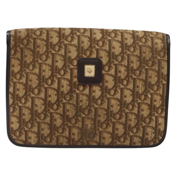 Christian Dior Trotter Canvas Shoulder Bag Brown Gold Auth 129621