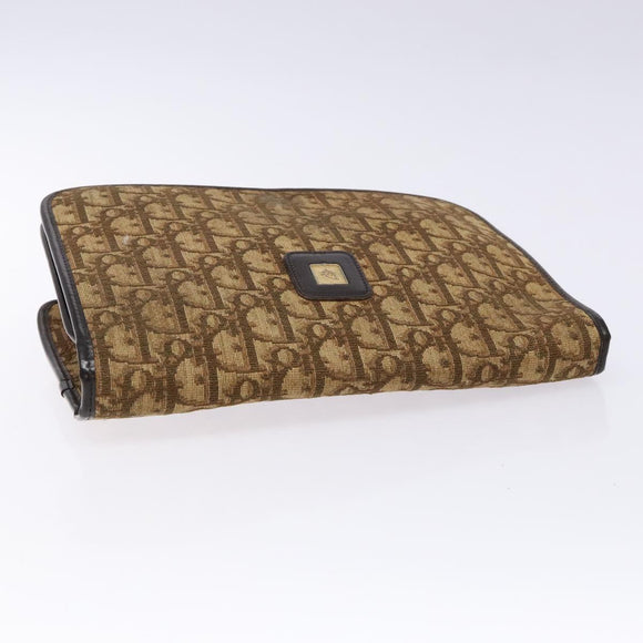 Christian Dior Trotter Canvas Shoulder Bag Brown Gold Auth 129621