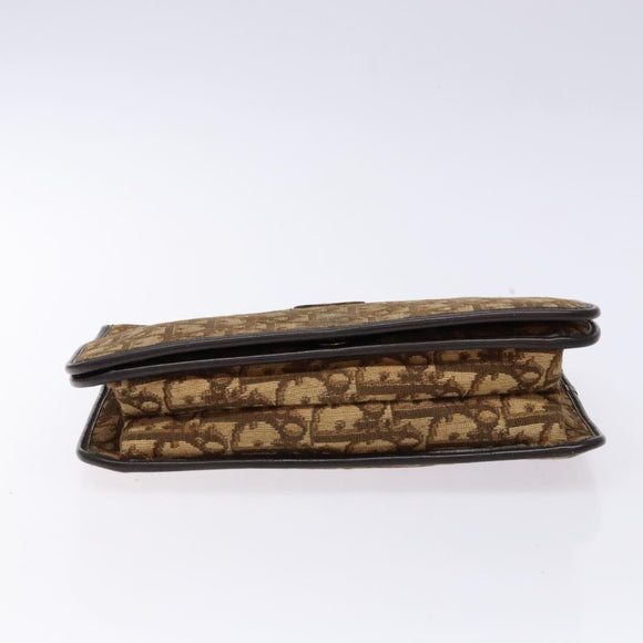 Christian Dior Trotter Canvas Shoulder Bag Brown Gold Auth 129621