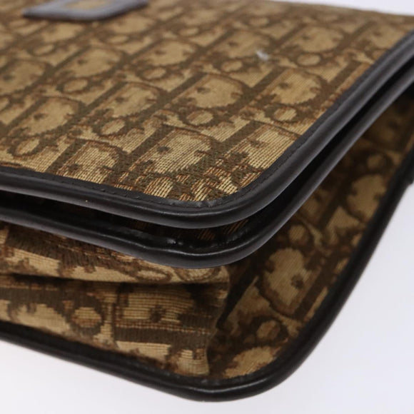 Christian Dior Trotter Canvas Shoulder Bag Brown Gold Auth 129621