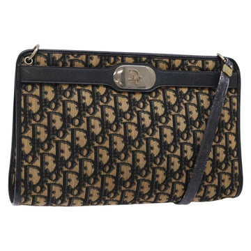 Christian Dior Trotter Canvas Shoulder Bag Navy Gold Auth 129622