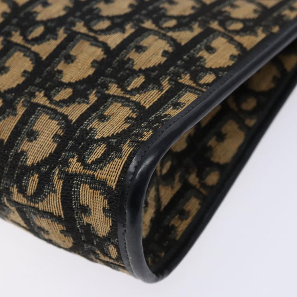 Christian Dior Trotter Canvas Shoulder Bag Navy Gold Auth 129622