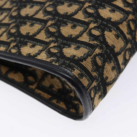 Christian Dior Trotter Canvas Shoulder Bag Navy Gold Auth 129622