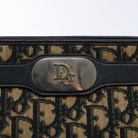 Christian Dior Trotter Canvas Shoulder Bag Navy Gold Auth 129622