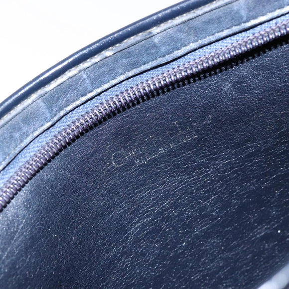 Christian Dior Trotter Canvas Shoulder Bag Navy Gold Auth 129622