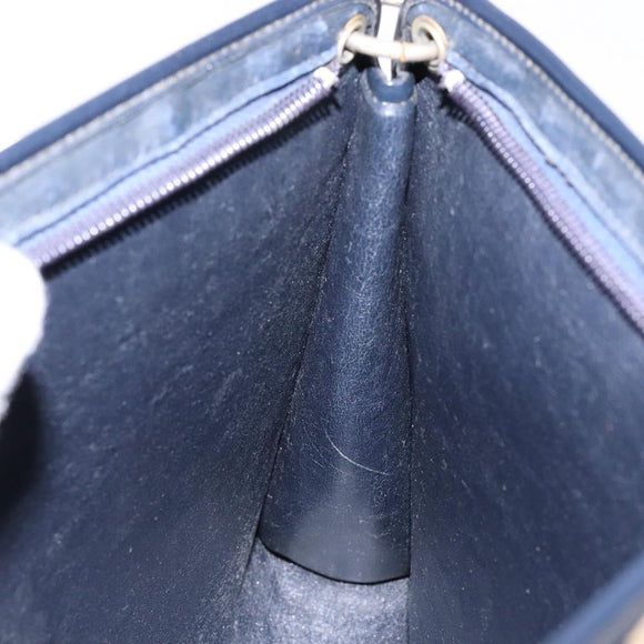 Christian Dior Trotter Canvas Shoulder Bag Navy Gold Auth 129622