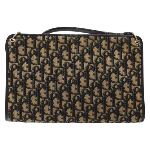 Christian Dior Trotter Canvas Shoulder Bag Navy Gold Auth 129622