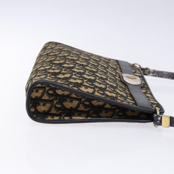 Christian Dior Trotter Canvas Shoulder Bag Navy Gold Auth 129622