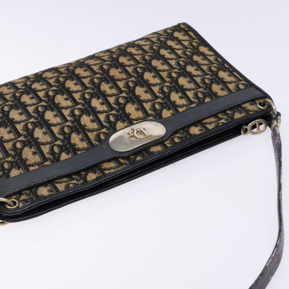 Christian Dior Trotter Canvas Shoulder Bag Navy Gold Auth 129622