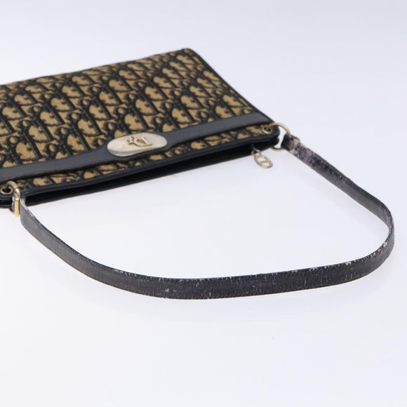 Christian Dior Trotter Canvas Shoulder Bag Navy Gold Auth 129622