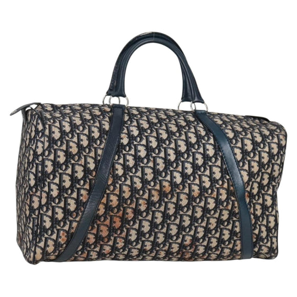 Christian Dior Trotter Canvas Boston Bag Navy Silver Auth 129623