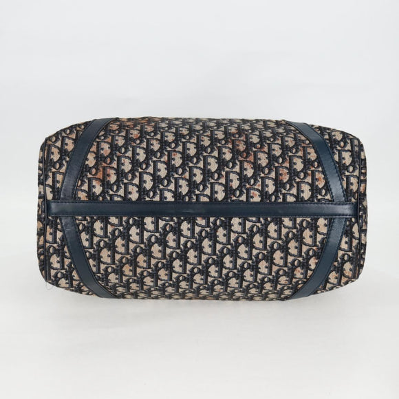 Christian Dior Trotter Canvas Boston Bag Navy Silver Auth 129623