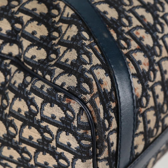 Christian Dior Trotter Canvas Boston Bag Navy Silver Auth 129623