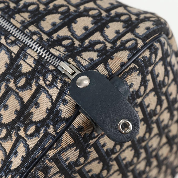 Christian Dior Trotter Canvas Boston Bag Navy Silver Auth 129623