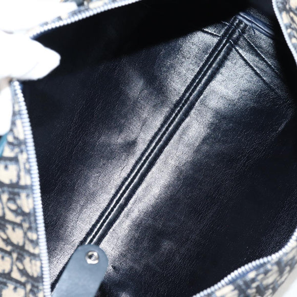 Christian Dior Trotter Canvas Boston Bag Navy Silver Auth 129623