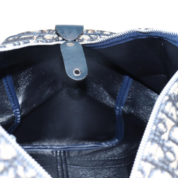 Christian Dior Trotter Canvas Boston Bag Navy Silver Auth 129623