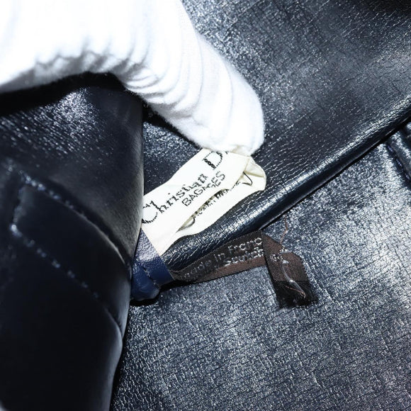 Christian Dior Trotter Canvas Boston Bag Navy Silver Auth 129623