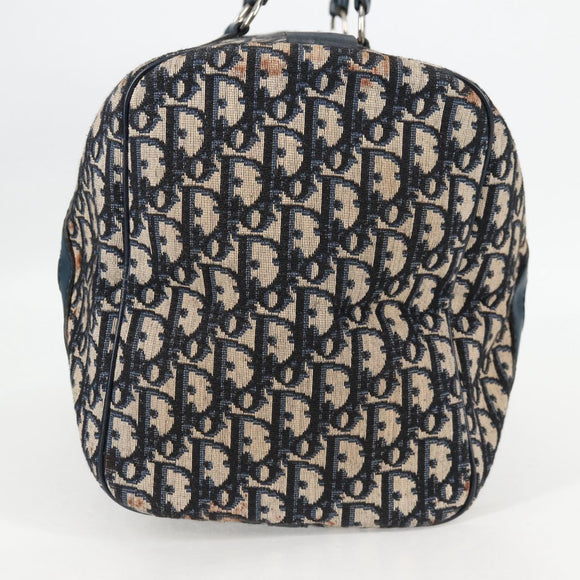 Christian Dior Trotter Canvas Boston Bag Navy Silver Auth 129623