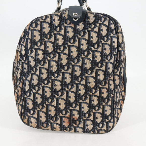 Christian Dior Trotter Canvas Boston Bag Navy Silver Auth 129623