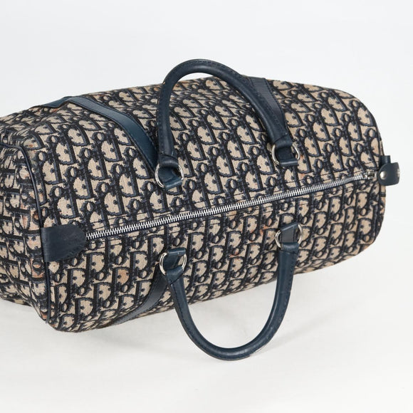 Christian Dior Trotter Canvas Boston Bag Navy Silver Auth 129623