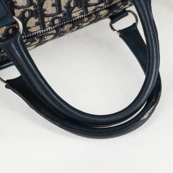 Christian Dior Trotter Canvas Boston Bag Navy Silver Auth 129623