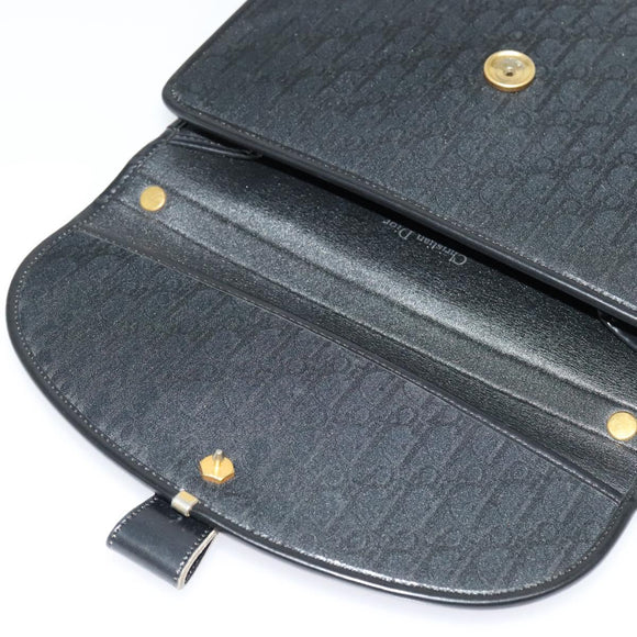 Christian Dior Trotter Canvas Shoulder Bag Black Gold Auth 129624