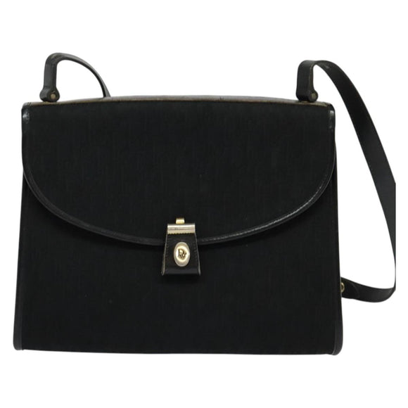 Christian Dior Trotter Canvas Shoulder Bag Black Gold Auth 129624